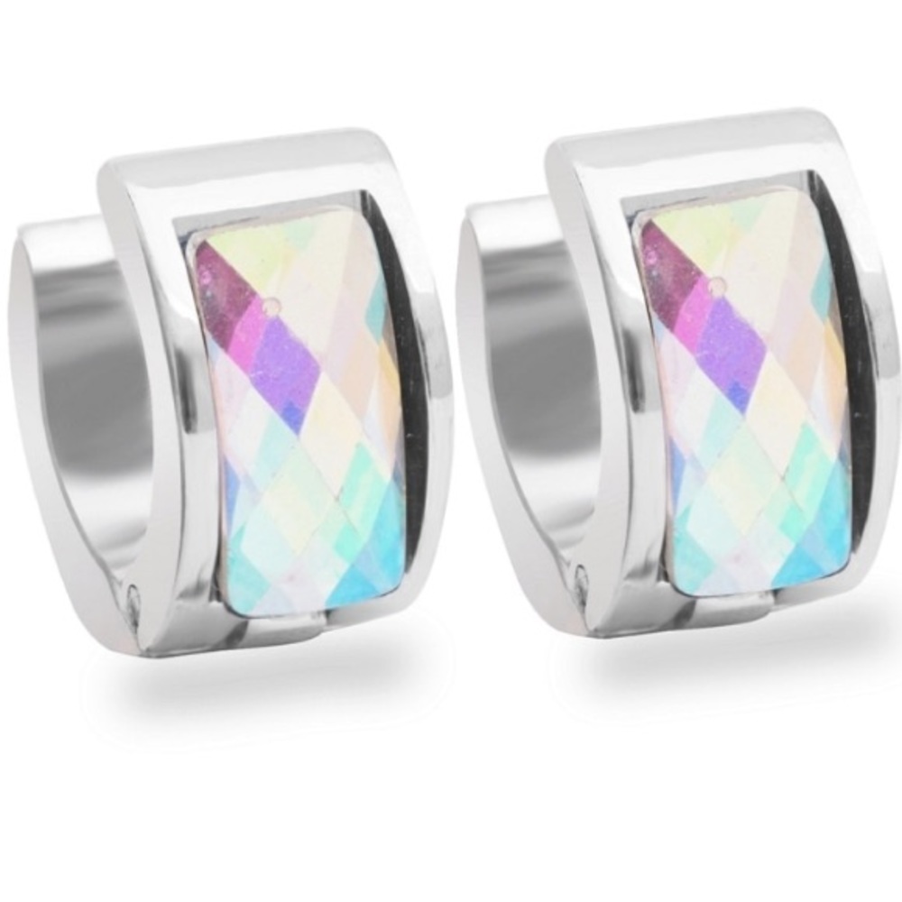 NEW!💙💎IRIDESCENT! FACETED GEM WIDE HOOPS💎💙PUNK - Picture 3 of 8